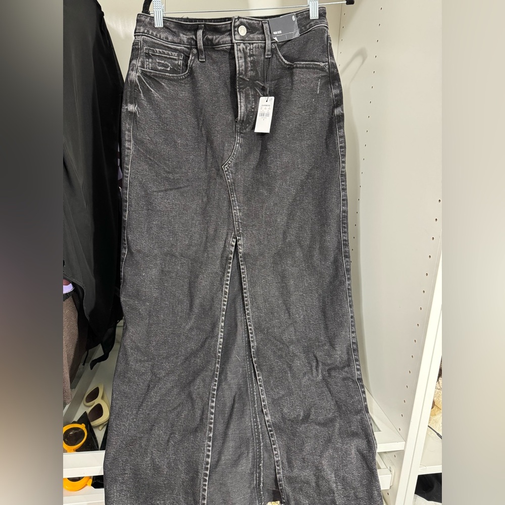 Express Black Denim High Rise Midi Skirt